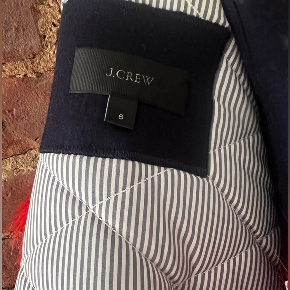 J. Crew Navy Cropped Jacket with Bold Faux Fur Collar - Picture 3 of 5